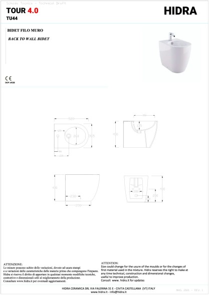 Hidra Tour 4.0, напольное биде c крепежом, 52x36,5x40h см, цвет белый глянцевый