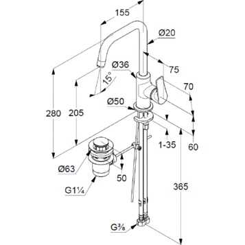 Смеситель KLUDI PURE&amp;SOLID 340250575 для раковины на одно отверстие высокий