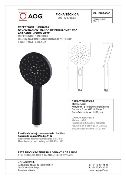 AQG Tube, однорычажный смеситель для ванны (излив 16,3 см), c набором для душа SET-Q, цвет хром-черный матовый