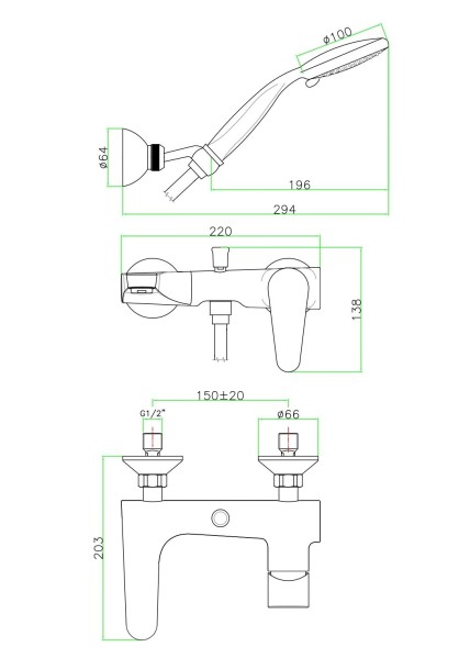 Fiore Kera, однорычажный смеситель для ванны с набором для душа, цвет хром
