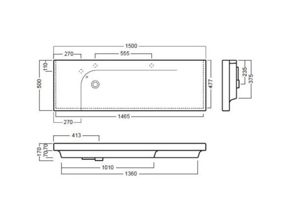 Раковина HATRIA GRANDANGOLO YXF301 подвесная или на тумбу с одним отверстием с переливом цвет белый