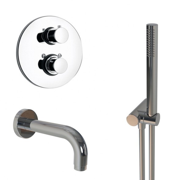 Paini 78CRSET26911THBATH Комплект для ванны Кокс на 2 потребителя, с термостатом, с лейкой для душа, встраиваемый, хром