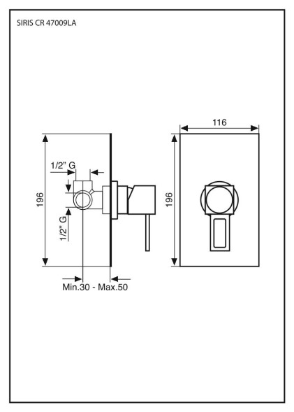 Emmevi Siris, однорычажный встраиваемый смеситель для душа, ручка со стержнем, цвет хром 47009LA/CR
