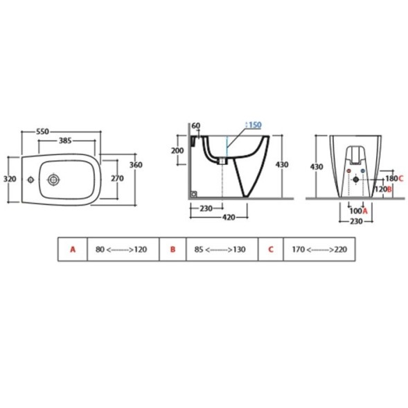 Биде GLOBO GENESIS Напольное приставное с одним отверстием цвет белый GN009BI