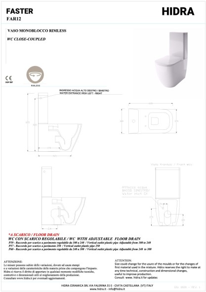 Hidra Faster, безободковый унитаз моноблок с бачком и крепежом, 68x38 см, антибактериальное покрытие, цвет черный матовый