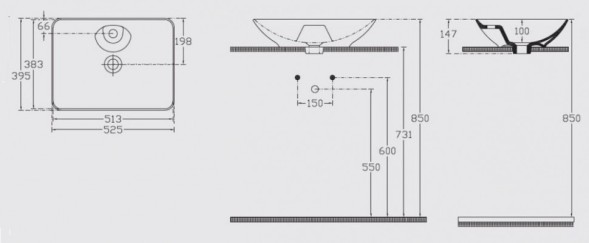 Раковина ISVEA SistemaY Clear накладная ШГВ 525*395*147 отверстия для смесителя 1 цвет белый 10SY50052