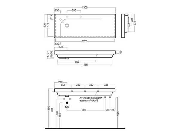 Раковина HATRIA GRANDANGOLO YXF401 подвесная или на тумбу с одним отверстием с переливом цвет белый
