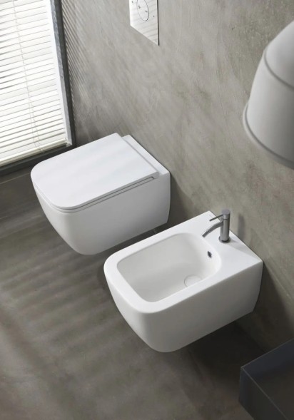 Биде Scarabeo TEOREMA 2.0 подвесное с одним отверстием цвет белый с антибактериальным и грязеотталкивающим покрытием BIOKER 5127 BK