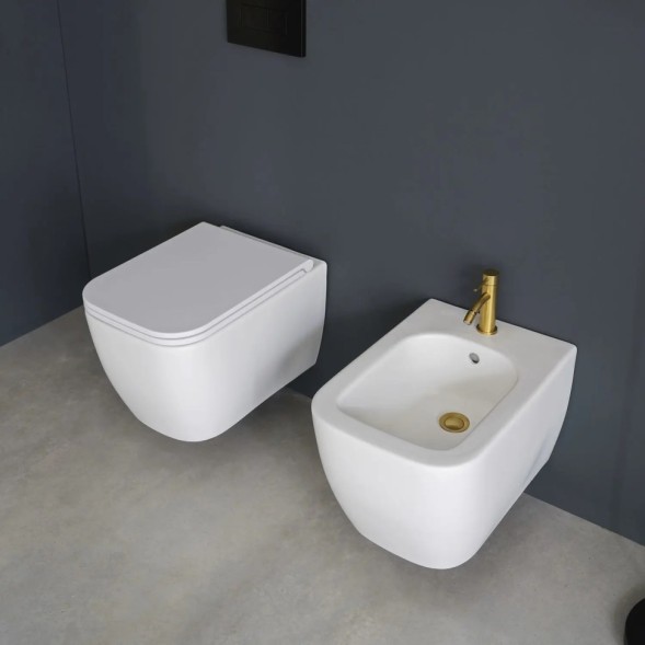 Биде Scarabeo TEOREMA 2.0 подвесное с одним отверстием цвет белый с антибактериальным и грязеотталкивающим покрытием BIOKER 5127 BK