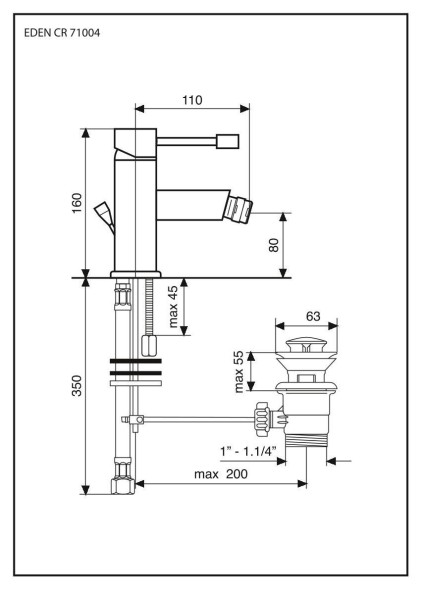 Emmevi Eden, однорычажный смеситель для биде с донным клапаном, цвет хром 71004/CR