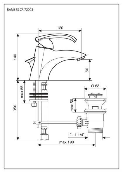 Emmevi Ramses, однорычажный смеситель для раковины с донным клапаном, цвет хром  72003CR
