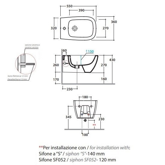 Биде GLOBO GENESIS подвесное с одним отверстием цвет белый GNS09BI