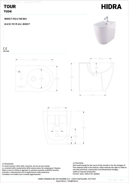 Hidra Tour, напольное биде c крепежом, 52x35,5x42h см, цвет белый глянцевый