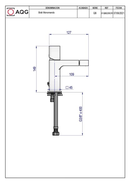 AQG QB, однорычажный смеситель для биде  без донного клапана, цвет хром