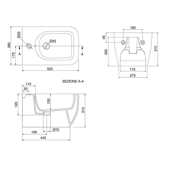 Биде Scarabeo TEOREMA 2.0 подвесное с одним отверстием цвет лава матовая 5127 37