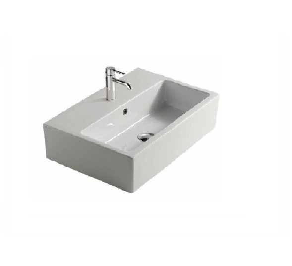 Раковина GALASSIA PLUS DESIGN 6032M накладная или подвесная с одним отверстием с переливом цвет белый глянцевый