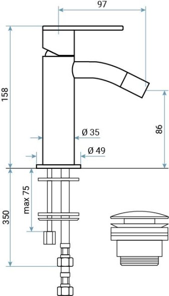 Emmevi Filobrass, однорычажный смеситель для биде с донным клапаном click-clack, цвет  хром 85004/CR