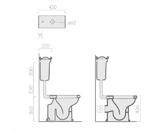 Унитаз с бачком на средней трубе GALASSIA ETHOS 8419 8412 напольный слив в стену цвет белый глянцевый
