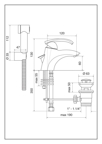 Emmevi Ramses, смеситель с донным клапаном и боковым душем для раковины, цвет хром 72063CR