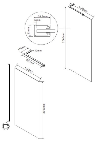 Vincea Душевая перегородка Волк-Ин (Walk-In) VLSW-1H110CG, 1100*2000, хром, стекло тонированное