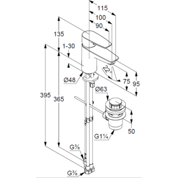 Смеситель KLUDI PURE&amp;SOLID 342760575 для раковины на одно отверстие однорычажный с донным клапаном