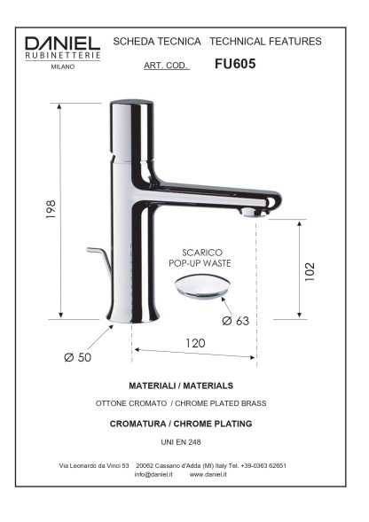 Daniel Fusion, однорычажный смеситель для раковины (излив 12 см), с донным клапаном, цвет глянцевая медь