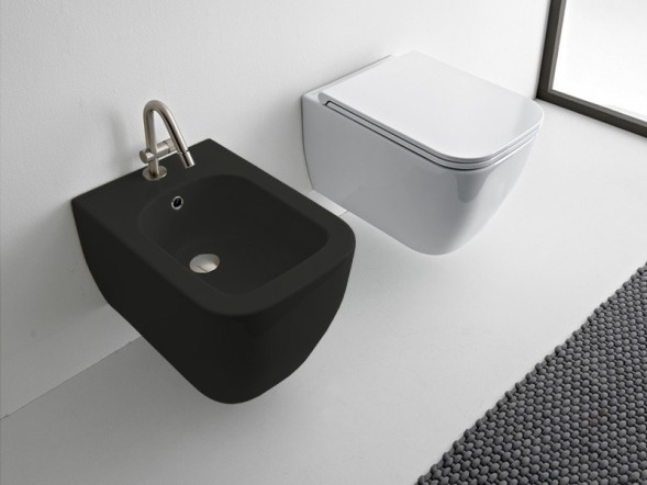 Биде Scarabeo TEOREMA 2.0 подвесное с одним отверстием цвет лава матовая с антибактериальным и грязеотталкивающим покрытием BIOKER 5127 37 BK