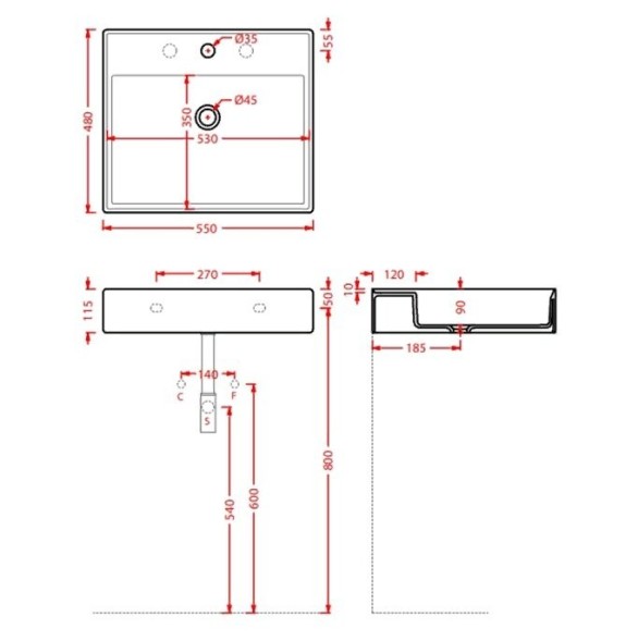 Раковина Artceram Scalino подвесная/накладная с одним отверстием цвет белый SCL007 01 00