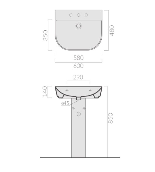 Раковина GALASSIA M2, EDEN 5205 подвесная с тремя отверстиями с переливом цвет белый глянцевый