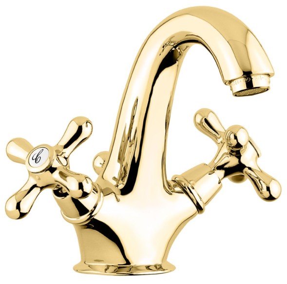Emmevi Deco Classic, двухвентильный смеситель для раковины (излив 14,5 см), с донным клапаном, цвет золото 12013/OR