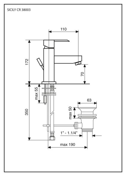 Emmevi Sicily, однорычажный смеситель для раковины с донным клапаном, цвет хром 38003/CR
