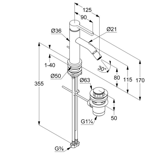 KLUDI NOVA FONTE Pura, однорычажный смеситель для биде, арт. 20216N015