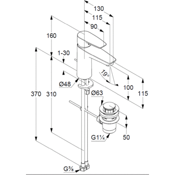 Смеситель KLUDI PURE&amp;SOLID 342900575 для раковины на одно отверстие однорычажный с донным клапаном