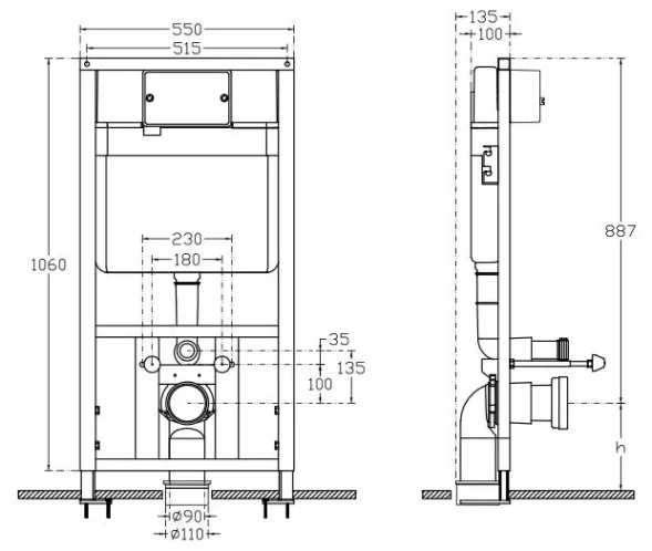 Инсталляция, ISVEA, Axis, для подвесного унитаза, шгв 550*100*1060, для стен из гипсокартона 52AL0102I