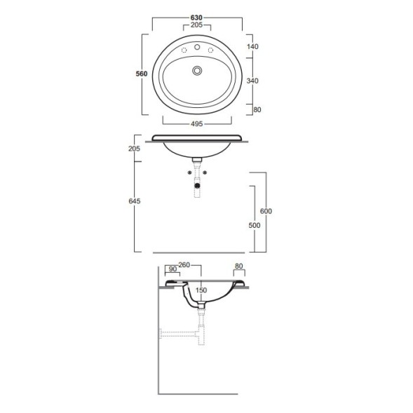 Раковина SIMAS LAVABI встраиваемая сверху с одним отверстием и двумя намеченными MONIA цвет белый S51