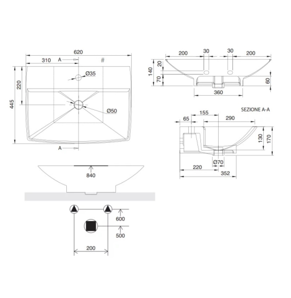 Раковина Scarabeo KYLIS накладная с переливом с одним отверстием цвет белый 8046/R