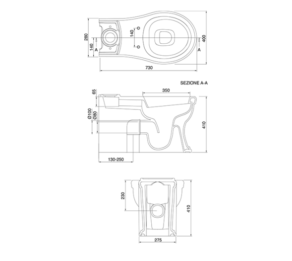 Унитаз Scarabeo Castellana со средним бачком цвет белый/хром 5308+5365CR