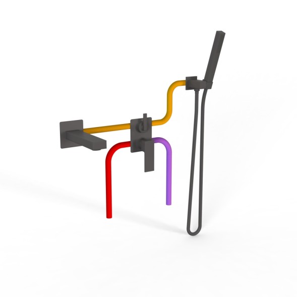 Paini Комплект на 2 потребителя Grazia , для ванны с ручным душем, черный брашированный PVD