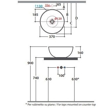 Раковина GLOBO T-EDGE на столешницу без отверстий цвет белый B6T37BI