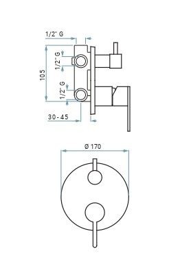 Emmevi Filobrass, однорычажный встраиваемый смеситель для душа с рычажным дивертером, на 2 выхода, цвет хром 85019CER/CR