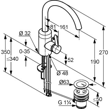 Смеситель KLUDI BINGO STAR 420230578 для раковины на одно отверстие высокий