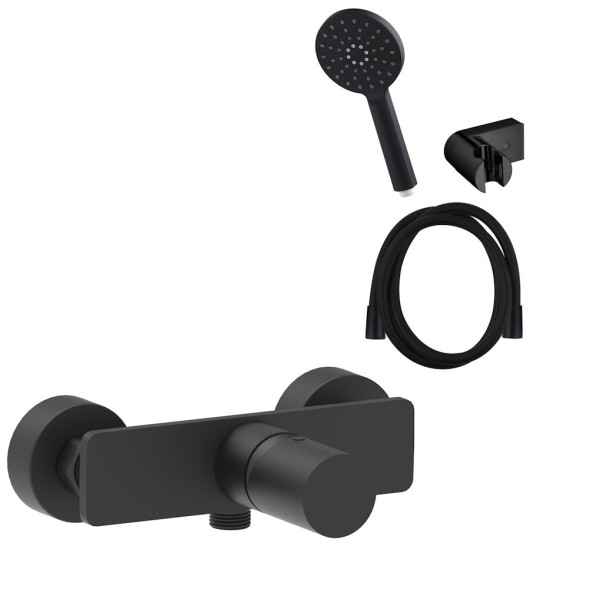 AQG Tube, однорычажный смеситель для душа, c набором для душа SET-O, цвет черный матовый