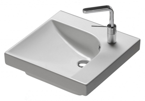 Раковина HATRIA GRANDANGOLO YXF901 подвесная или на тумбу с одним отверстием с переливом цвет белый