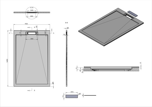 Vincea Поддон для душа из искусственного камня VST-4SRL9014A, 1400*900*25, антрацит