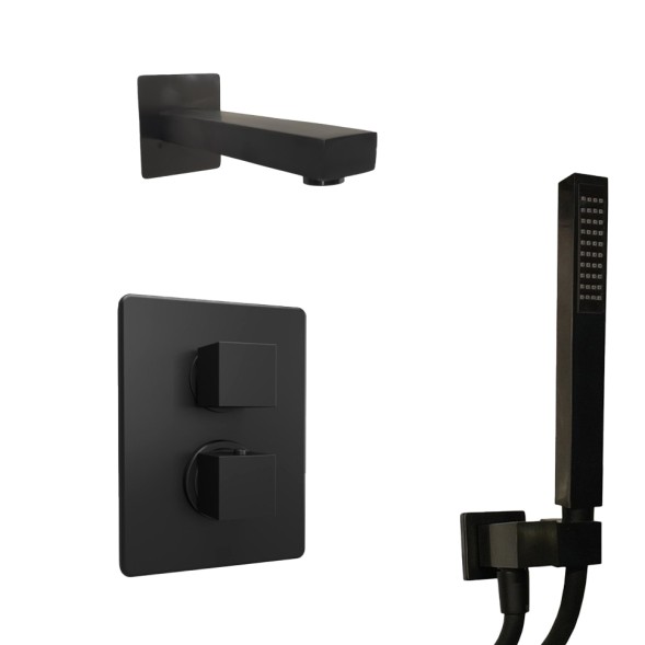 Paini 21PZSET26911THBATH Комплект для ванны Грация на 2 потребителя, с термостатом, с лейкой для душа, встраиваемый, брашированный чёрный