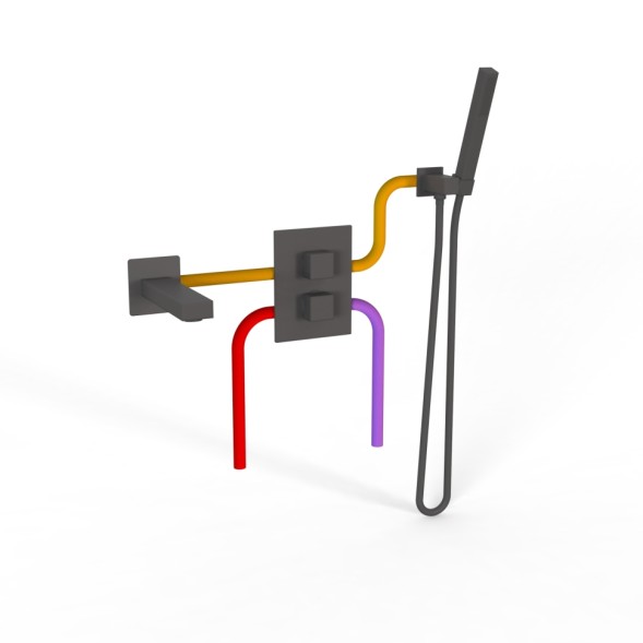 Paini 21PZSET26911THBATH Комплект для ванны Грация на 2 потребителя, с термостатом, с лейкой для душа, встраиваемый, брашированный чёрный