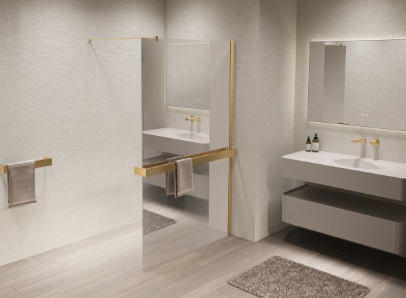Vincea Душевая перегородка Волк-Ин (Walk-In) VSW-1HR900MRG, 900*2000, брашированное золото, стекло зеркальное