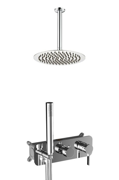 AQG Urban Flow, душевой комплект ER234 на 2-3 потребителя, с настенным кронштейном, цвет черный матовый