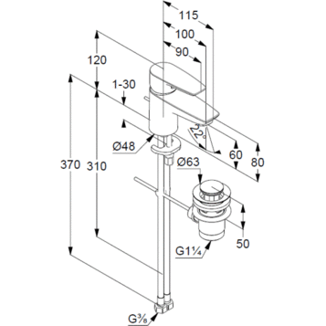 Смеситель KLUDI PURE&amp;SOLID 343850575 для раковины на одно отверстие однорычажный с донным клапаном