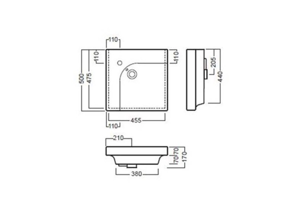 Раковина HATRIA GRANDANGOLO YXFA01 подвесная или на тумбу с одним отверстием с переливом цвет белый